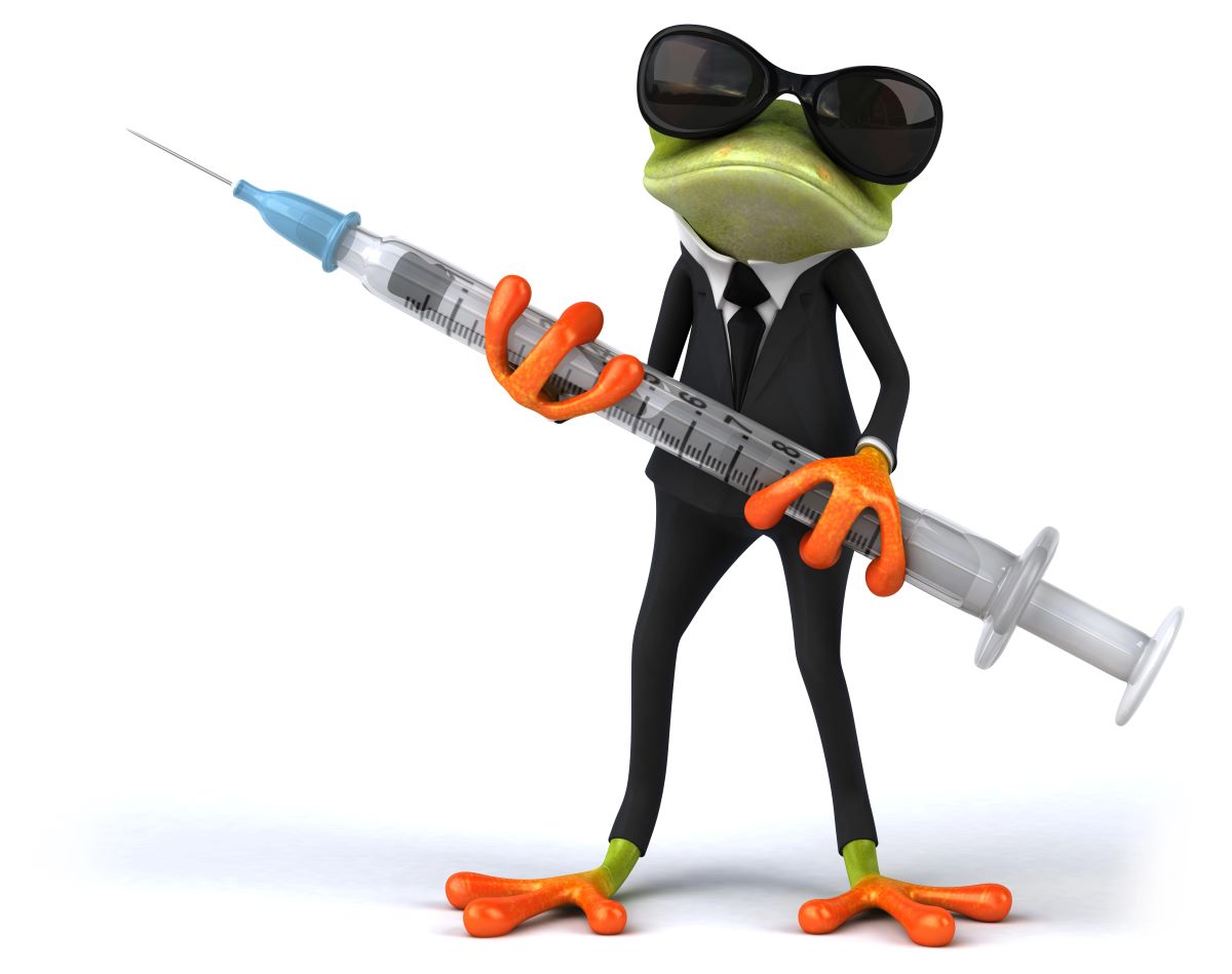 cartoon frog with big syringe